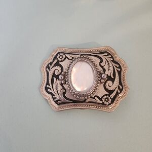 Belt Buckle- Western Floral Scroll with Mother of Pearl Center